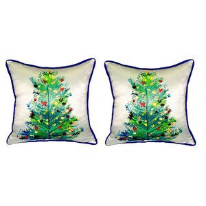 Pair of Betsy Drake Christmas Tree Small Outdoor/Indoor Pillows 12 In. X 12 In.